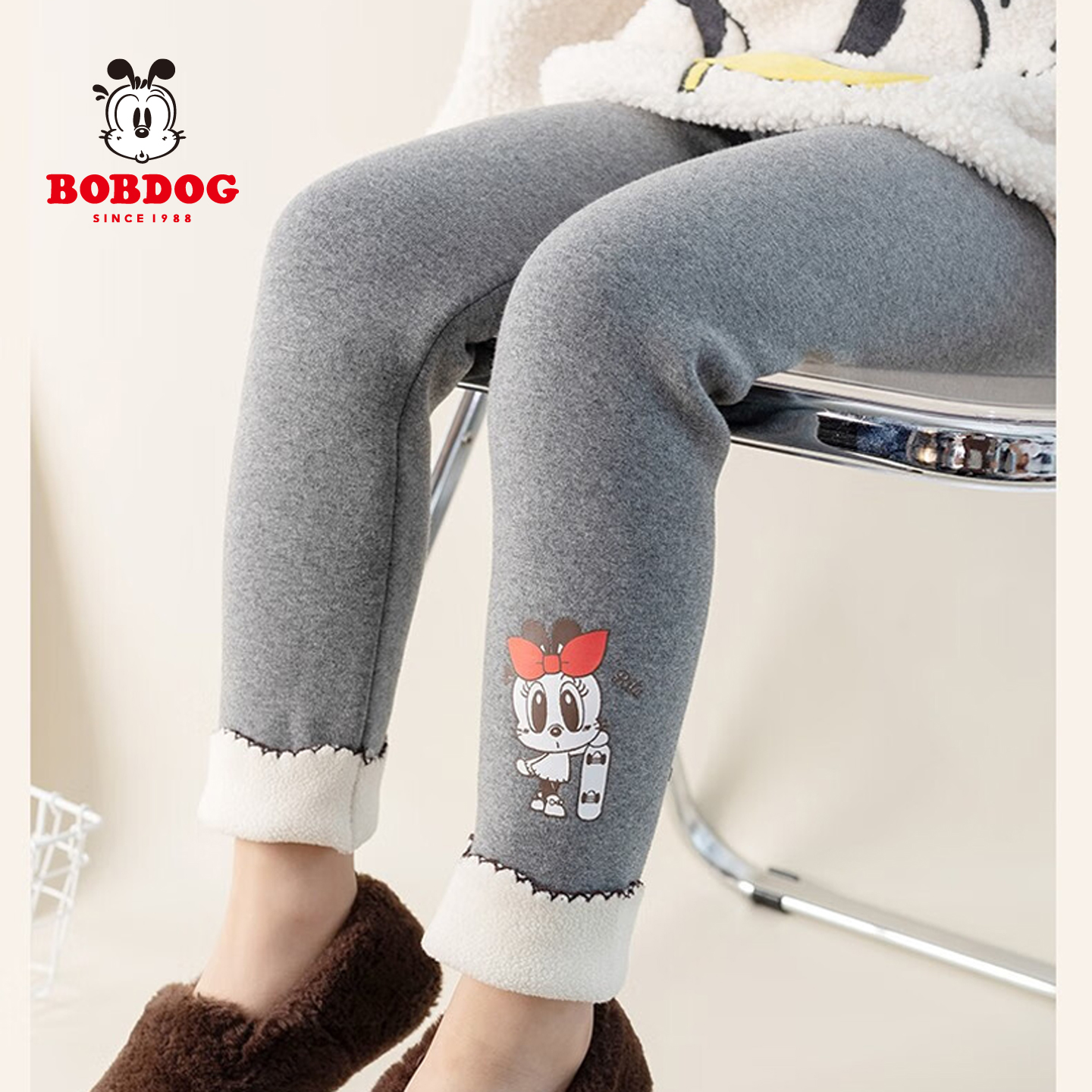 巴布豆卡通风女童加绒加厚打底裤