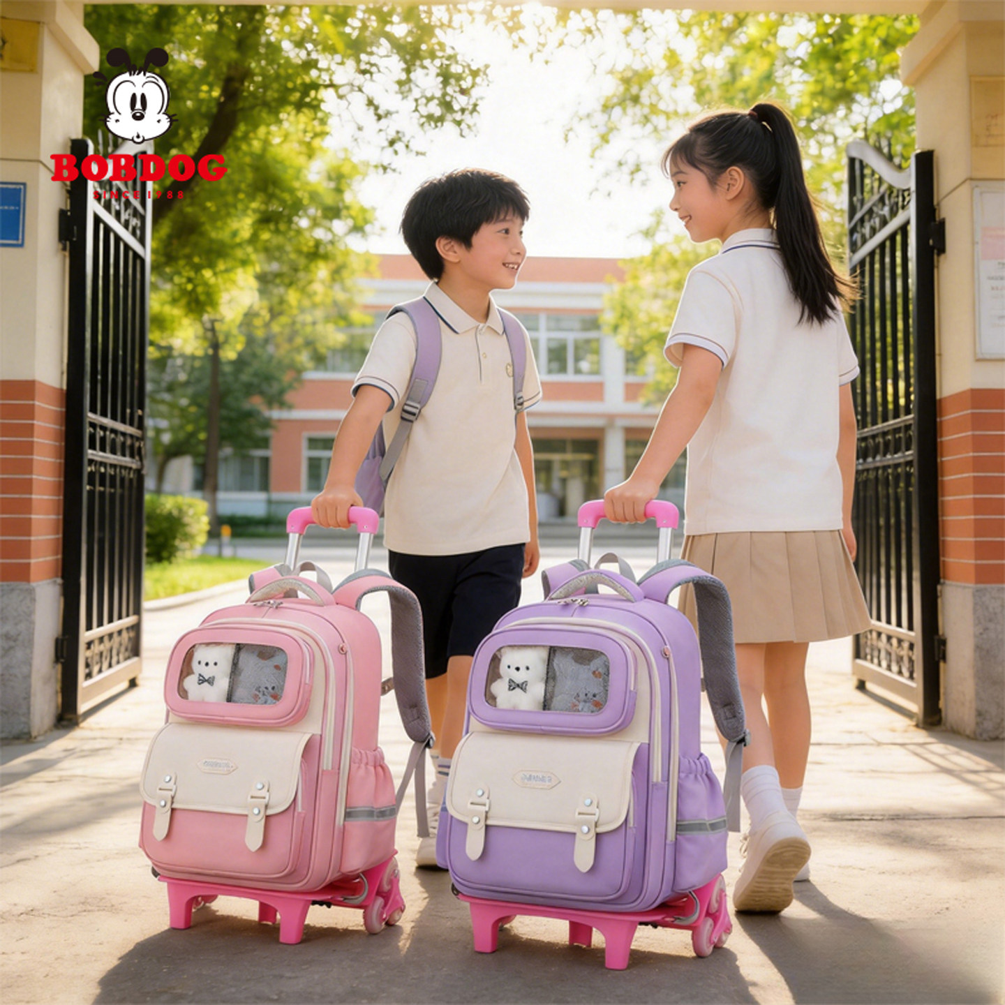 巴布豆小学生拉杆书包减负透气