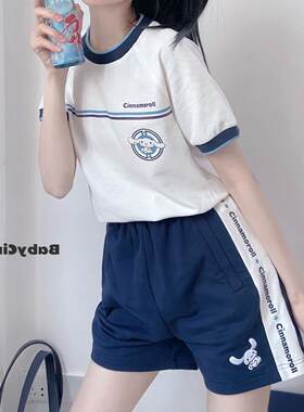 日系少女软妹运动服套装女夏季学院风甜美短袖短裤跑步两件套班服