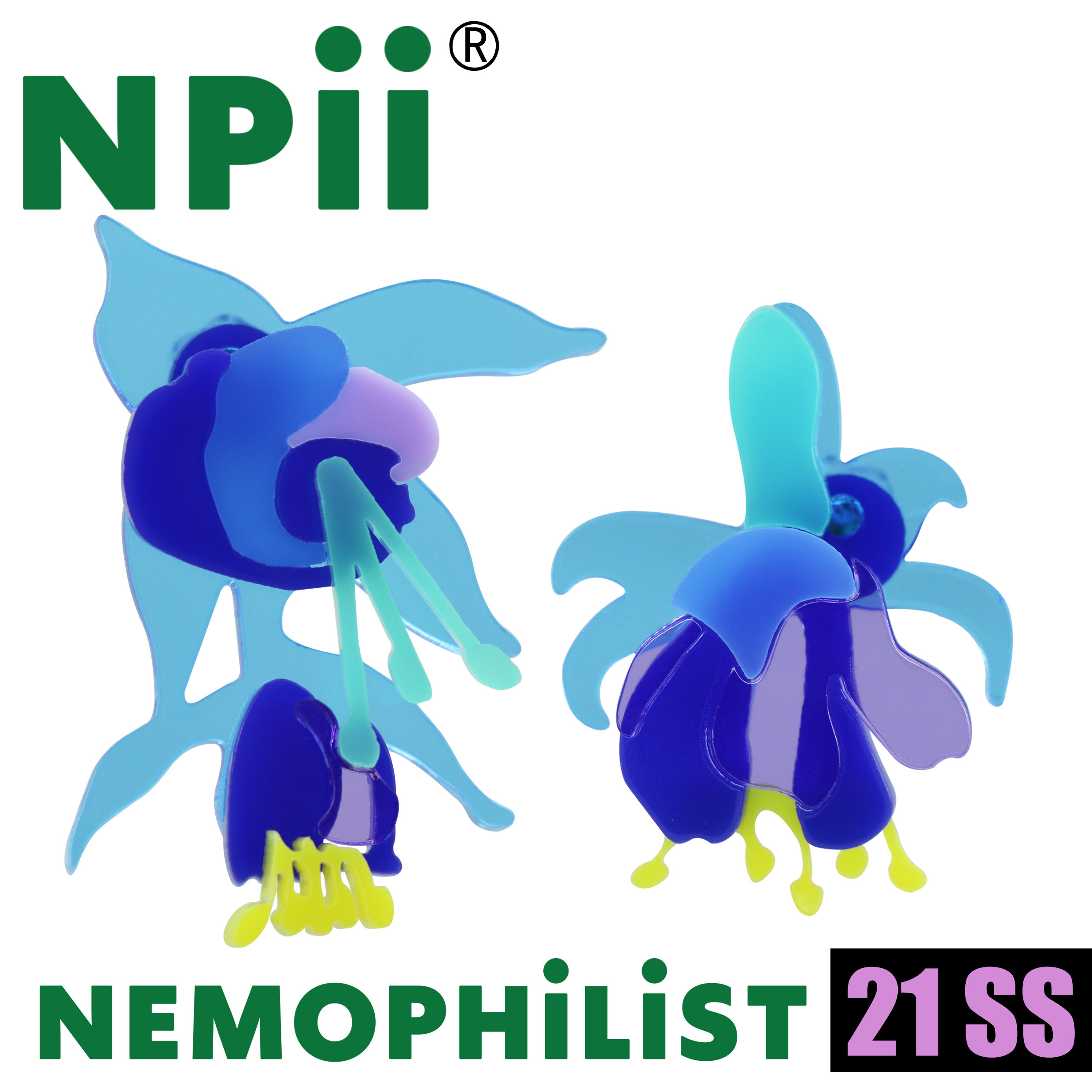 NPii21SS吊金钟耳环异形植物花卉原创设计红色蓝色现货耳钉耳夹