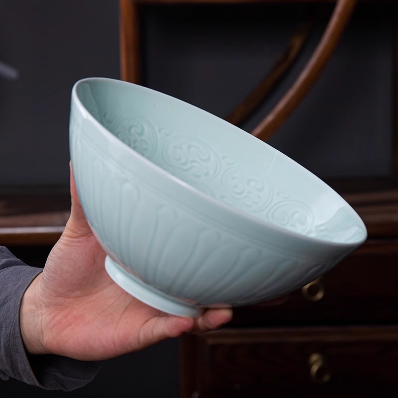 手工影青釉家用大斗笠碗景德镇餐具中式茶点碗餐厅酒店餐碗拉面碗