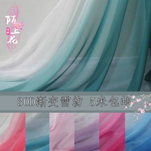 30d过渡色天丝水袖定位花布料