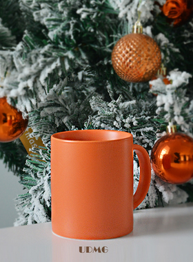 UDMG/落日橙色哑光咖啡马克杯 牛奶拿铁美式加厚杯带勺定制Logo