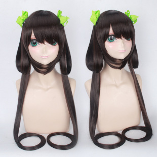王者农药 孙尚香 深棕色 收脸 长发双马尾辫子 假毛cosplay假发