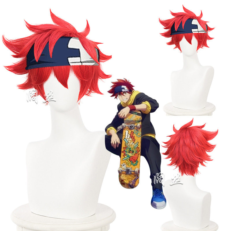 无限滑板sk∞喜屋武历 橘红色微卷反翘发短发假毛头巾cosplay假发