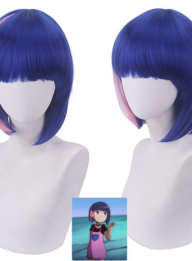 刺客伍六七cosplay假发,可乐  短发蓝色混拼粉色齐刘海假毛高温丝