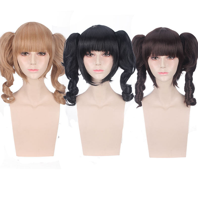 麻花辫子双马尾 亚麻浅棕色 黑色短发原宿洛丽塔 假毛cosplay假发