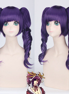 死神Bleach花天狂骨 深紫色齐刘海短发50cm卷发双马尾假毛cos假发