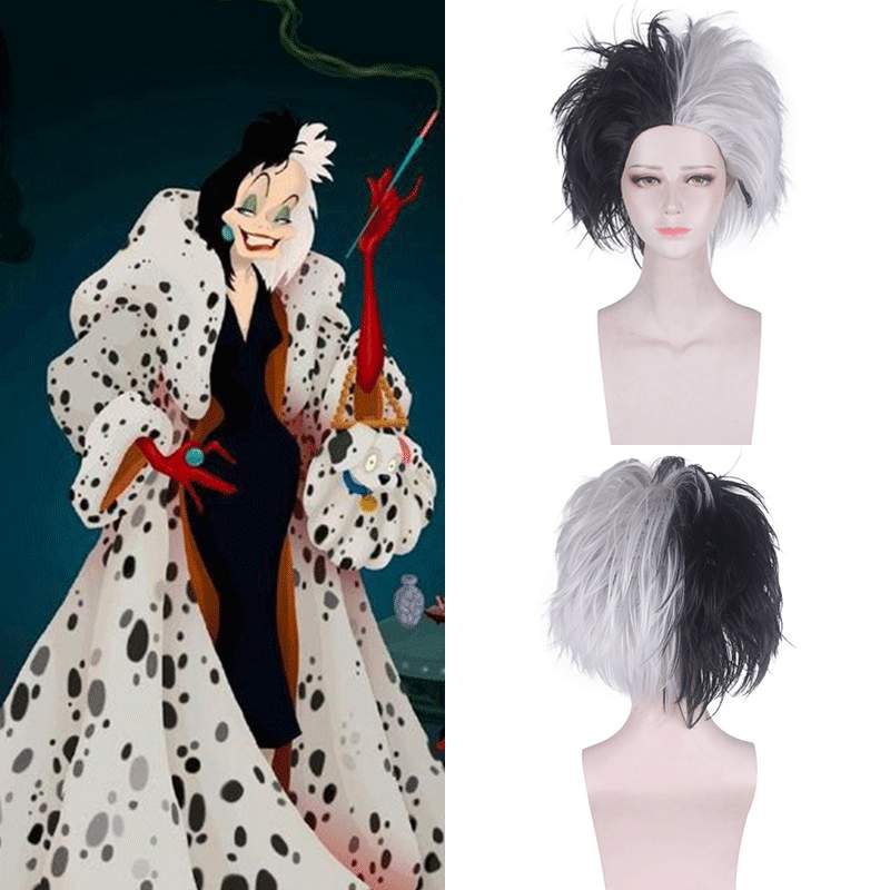 魔女伊拉库101斑点狗半黑色灰白大背爆炸头短无刘海毛cosplay假发
