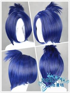 假发cosplay假毛家庭教师六道骸菠萝头 蓝黑蓝色混色收脸短发鸡尾