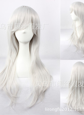 假发cosplay假毛65cm银白色灰色中长发万用长直发微卷发 现货收脸