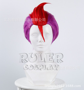 黑白来看守所69号Rock紫色混色渐变红色 反翘短发cosplay假毛假发