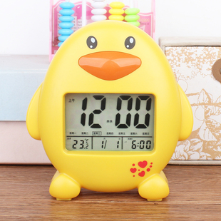 多功能电子静音聪明小闹钟电池显示夜灯卡通日历语音报时三组闹铃