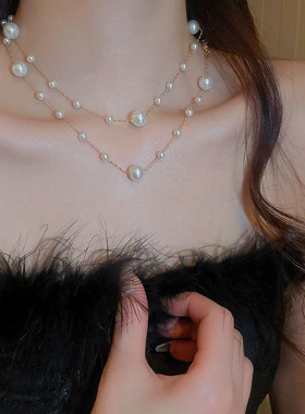 中古vintage满天星双层珍珠项链