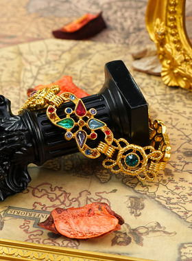 复古宫廷风鎏金镂空彩色琉璃手链