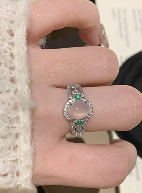 《月光女神》新中式天然水沫玉戒指高端轻奢鸽子蛋复古个性指环女