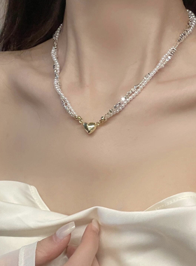 爱心珍珠项链双层叠戴毛衣链女