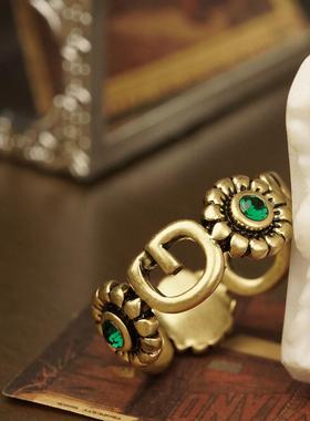 《GG》复古镂空小雏菊戒指可开口指环男女情侣戒高级感轻奢食指戒