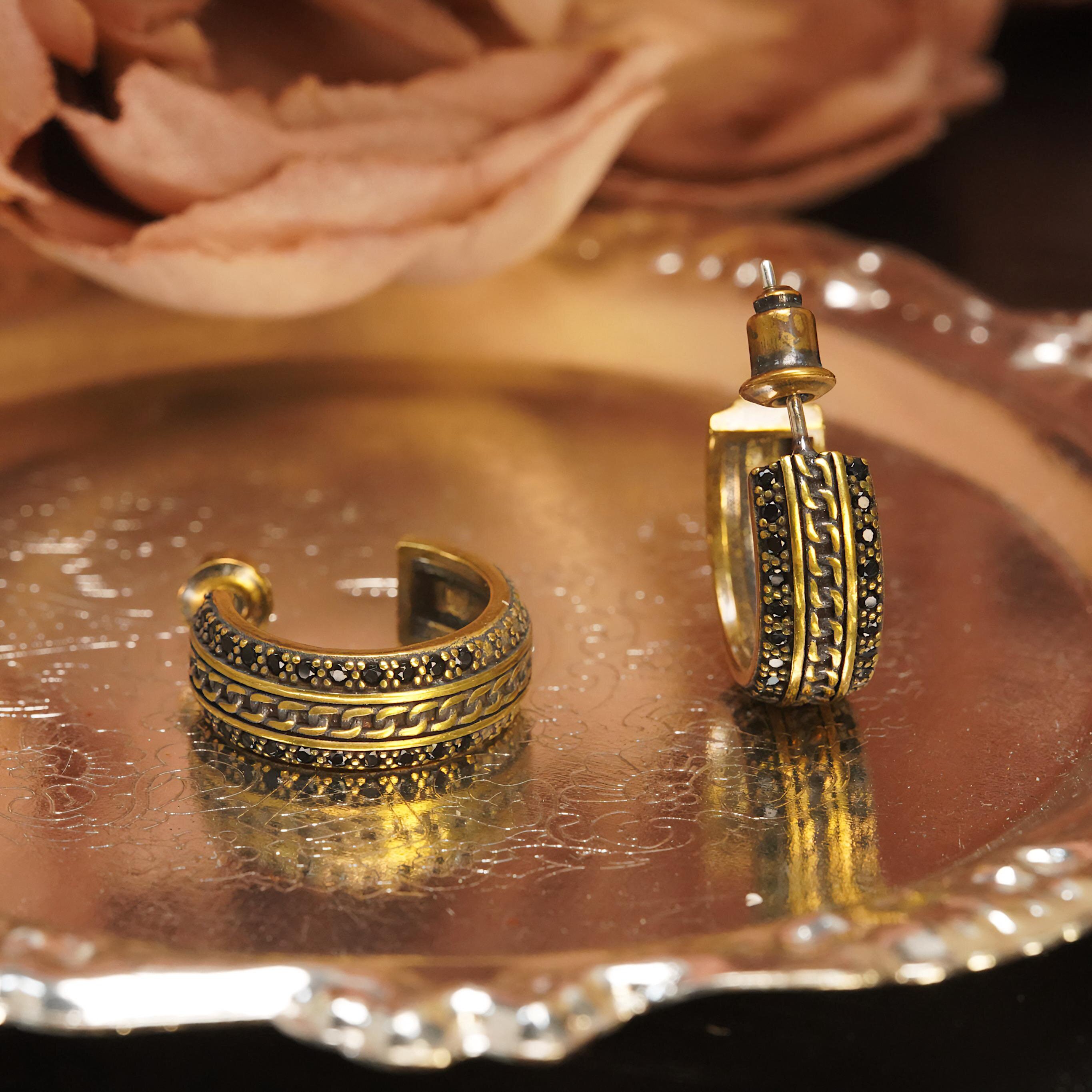 《黯金链纹》纪家罕见青铜密钻耳圈明星同款耳钉个性潮流耳环耳饰