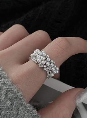 中古vintage珍珠锆石开口戒指