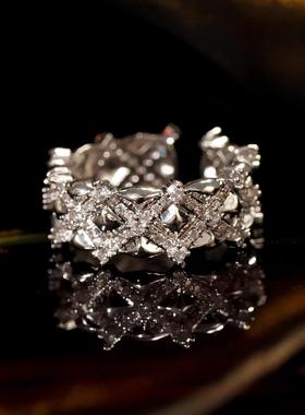 中古满钻几何菱形镂空戒指女