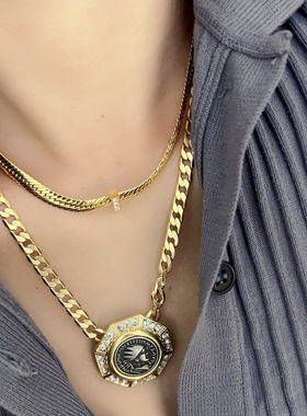 复古宫廷风做旧国王头像项链