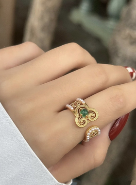 新中式镀金珐琅如意镂空琉璃戒指