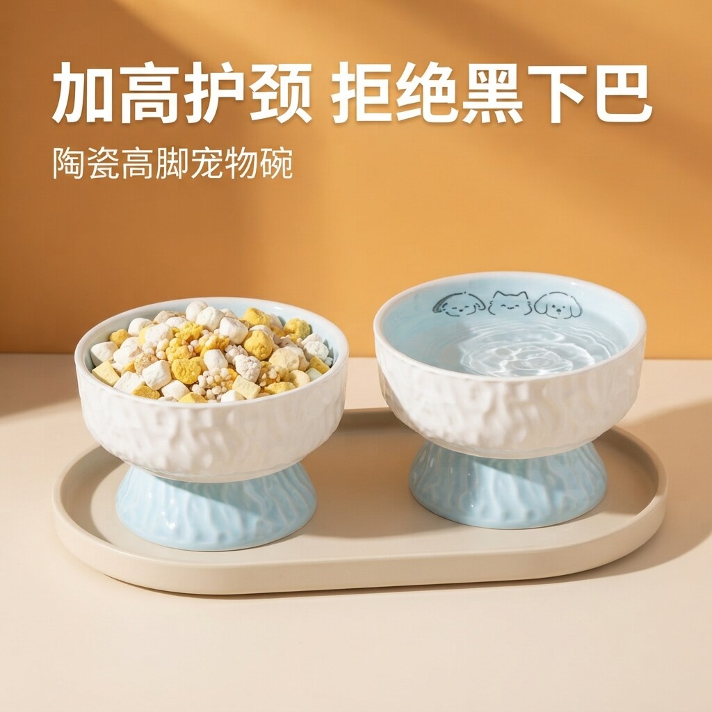 猫碗陶瓷慢食碗宠物猫粮饭碗猫犬通用高脚陶瓷碗宠物碗狗碗狗食盆图片