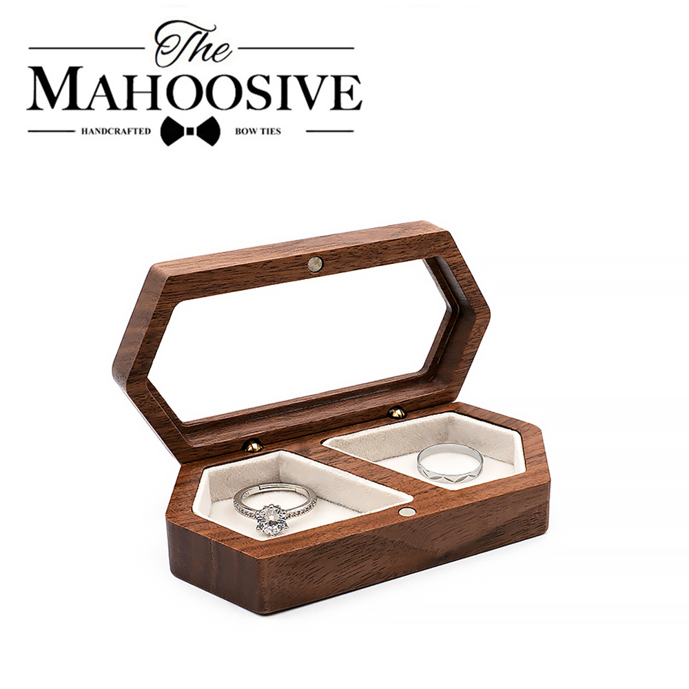 黑胡桃木质戒指盒珠宝钻对戒结求婚仪式钻戒盒送礼桌面耳饰收纳盒