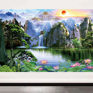 仙家堂口山水画流水生财小桥亭子仙贴画无活物暗堂东北保家画海报