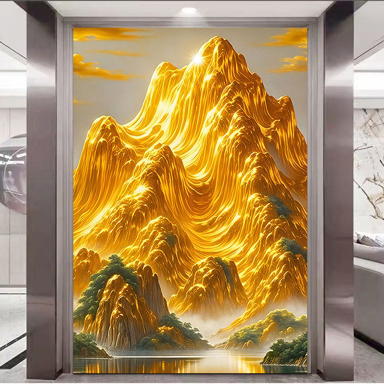 金山背景画招财镇宅旺宅风水图客厅沙发装饰画聚财居家海报墙贴画