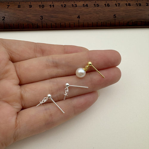 S925纯银耳钉空托diy珍珠耳环