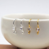 925纯银耳勾耳钩DIY银饰品配件耳环带一颗钻防过敏珍珠玉石水晶新