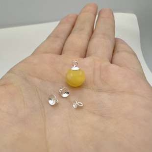 S925纯银无针珠盘吊盘空托适合无孔珠子diy没有打孔珍珠托盘配件