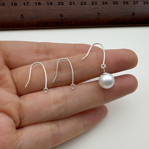 S925纯银耳钩配件细开口diy珍珠