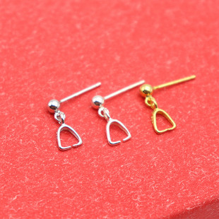 S925纯银豆豆耳钉带小夹扣粘帽DIY银耳饰配件珍珠玉石蜜蜡材料