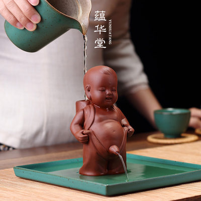 尿童喷水大号宜兴紫砂茶宠 童子撒尿茶盘摆件手工陶艺茶具茶玩