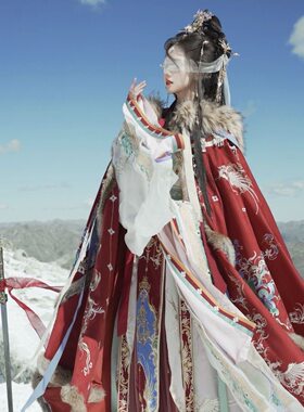 祝绪丹同款小神仙汉服重工刺绣新款南北朝斗篷加绒全套秋冬款