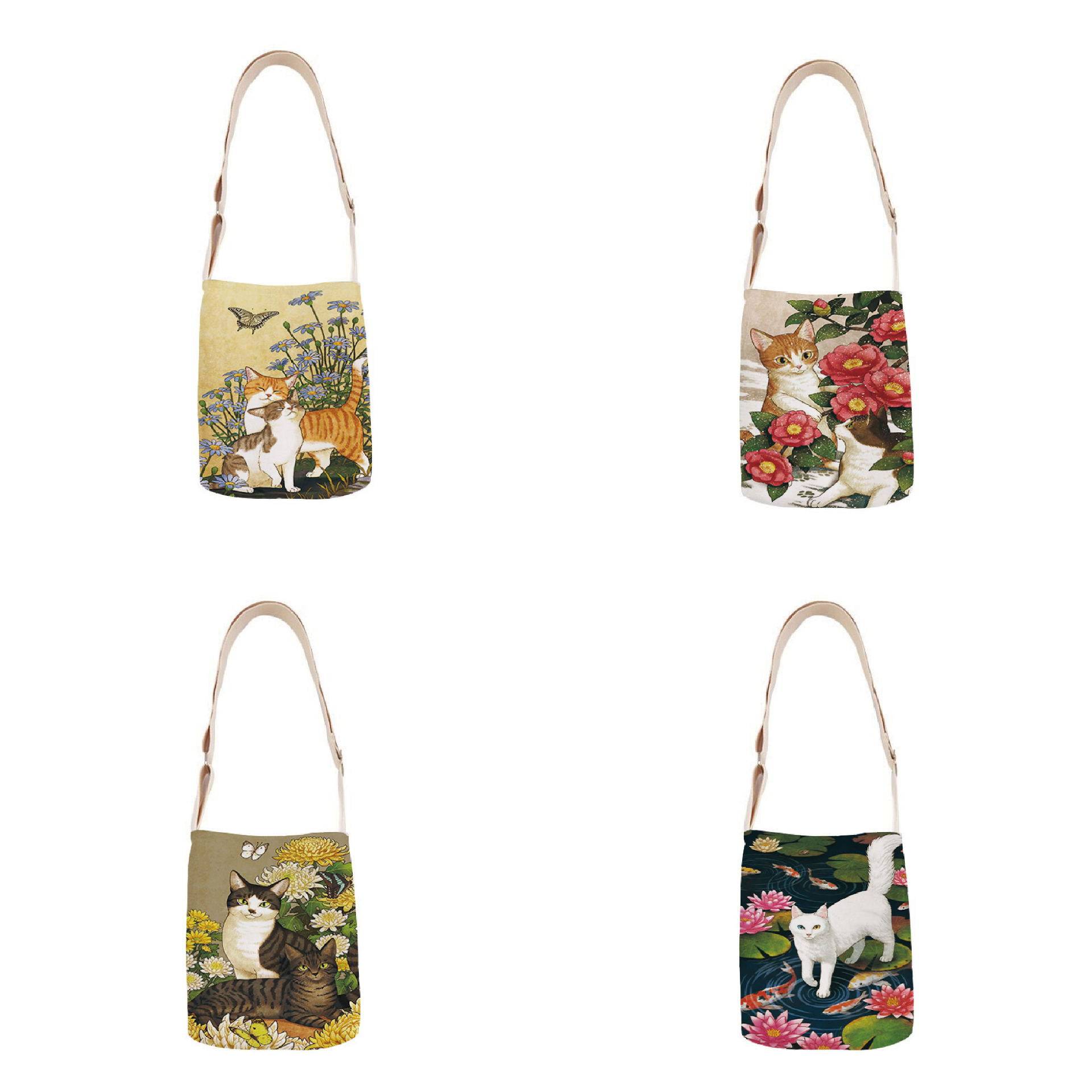 经典油画印花肩袋迷你小手提袋女士女士休闲越野袋帆布袋小