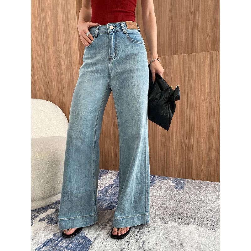 司南 早秋新款 莱卡软弹水洗高腰微喇显瘦宽松阔腿牛仔裤