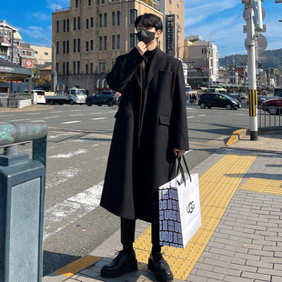 大衣男冬季外套宽松型慵懒韩版中长款英伦风加厚过膝韩版毛呢大衣