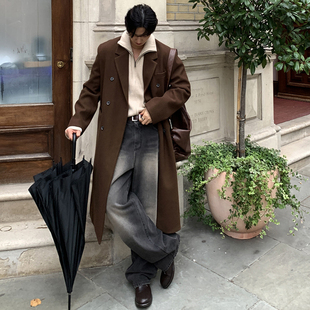 2025冬季新款垫肩毛呢大衣男中长款过膝加厚呢子高级感英伦风外套