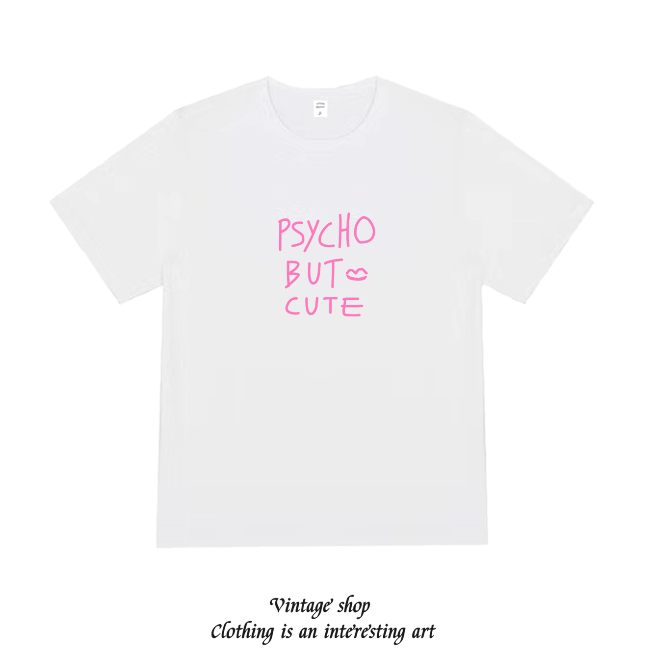 psycho but cute神经质可爱女孩纯棉短袖T恤百搭美式复古vintage