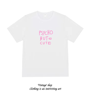 T恤百搭美式 psycho 纯棉短袖 cute神经质可爱女孩 复古vintage but