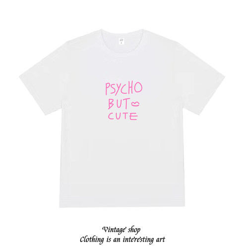 psycho but cute神经质可爱女孩 纯棉短袖T恤百搭美式复古vintage