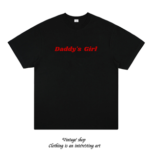美式 Daddy vintage简约街头复古T恤 纯棉印花短袖 CropTop Girl