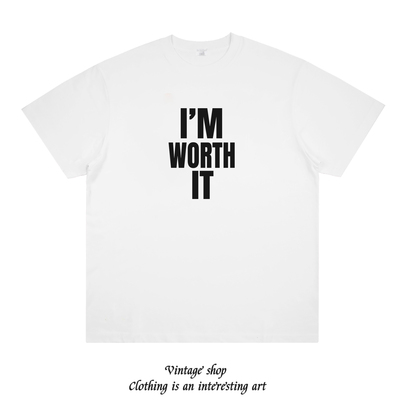 IM WORTH IT 纯棉标语印花短袖简约打底日常男女夏季半袖T恤