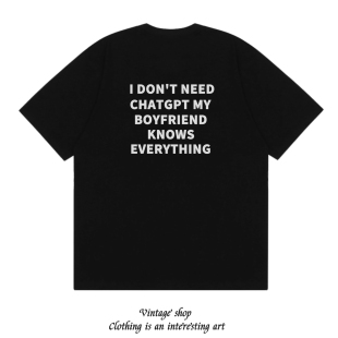 MY BOYFRIEND KNOWS EVERYTHING 美式情侣装创意趣味个性短袖t恤