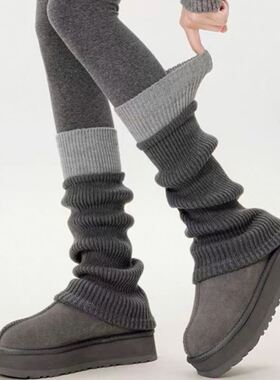 保暖裤腿袜套灰色堆堆袜小腿袜2025新款羊毛袜套冬加厚配鲨鱼裤