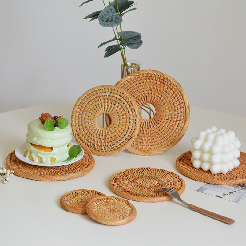 Rattan Woven Tabletop Storage Tea Sets Coasters/Pot/Meal Mat 居家布艺 杯垫 原图主图